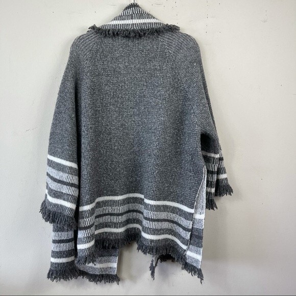 Anthropologie Saturday Sunday Fringe Gray Open Front Cardigan Sweater One Size L - Picture 8 of 16